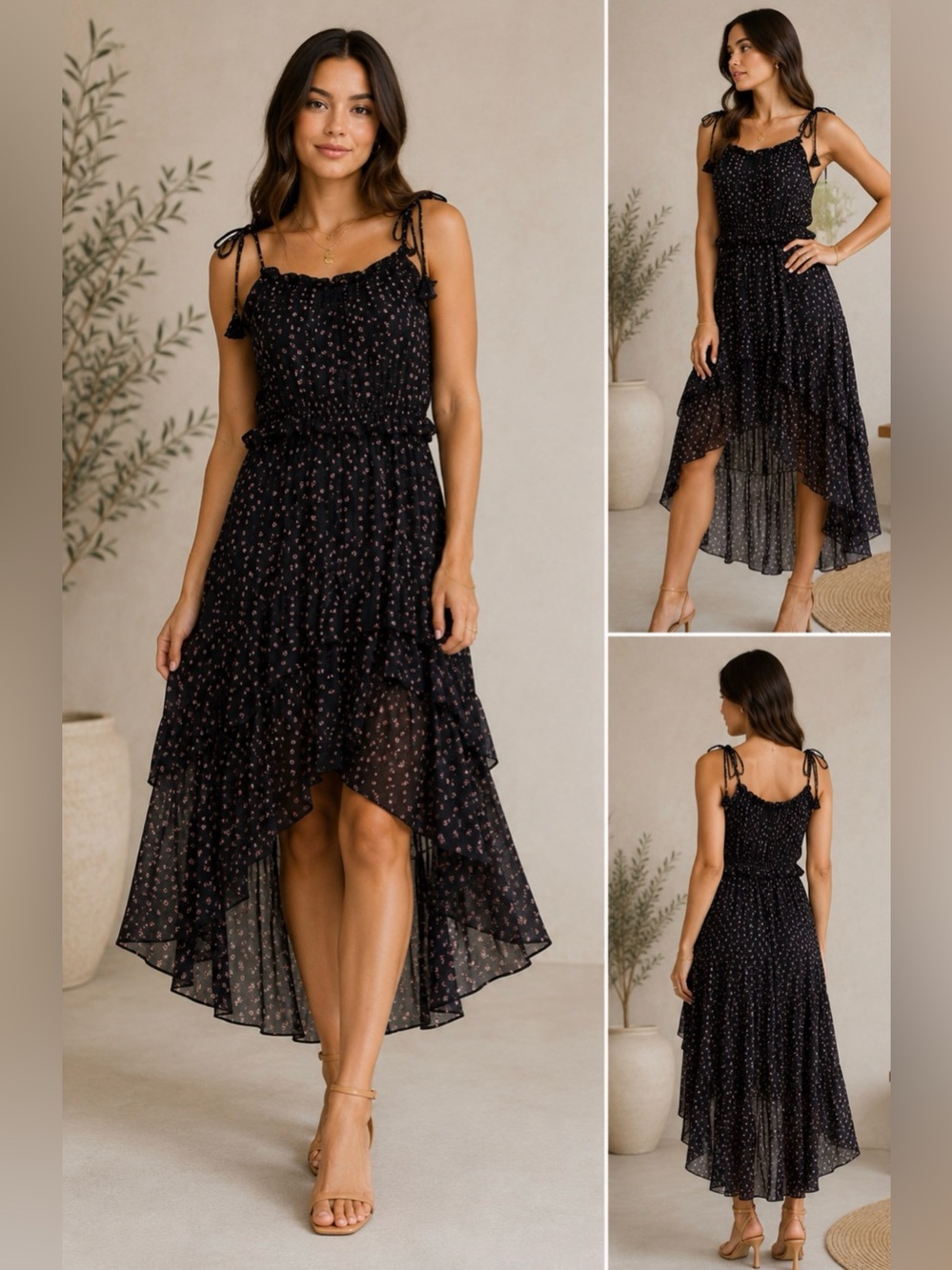 Misa Los Angeles Zakia dress in black with floral detail size small
